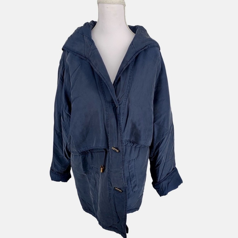 BB Dakota Pret A Porter 100% Silk Hooded Jacket Blue Lightweight Outerwear-M - Picture 4 of 6